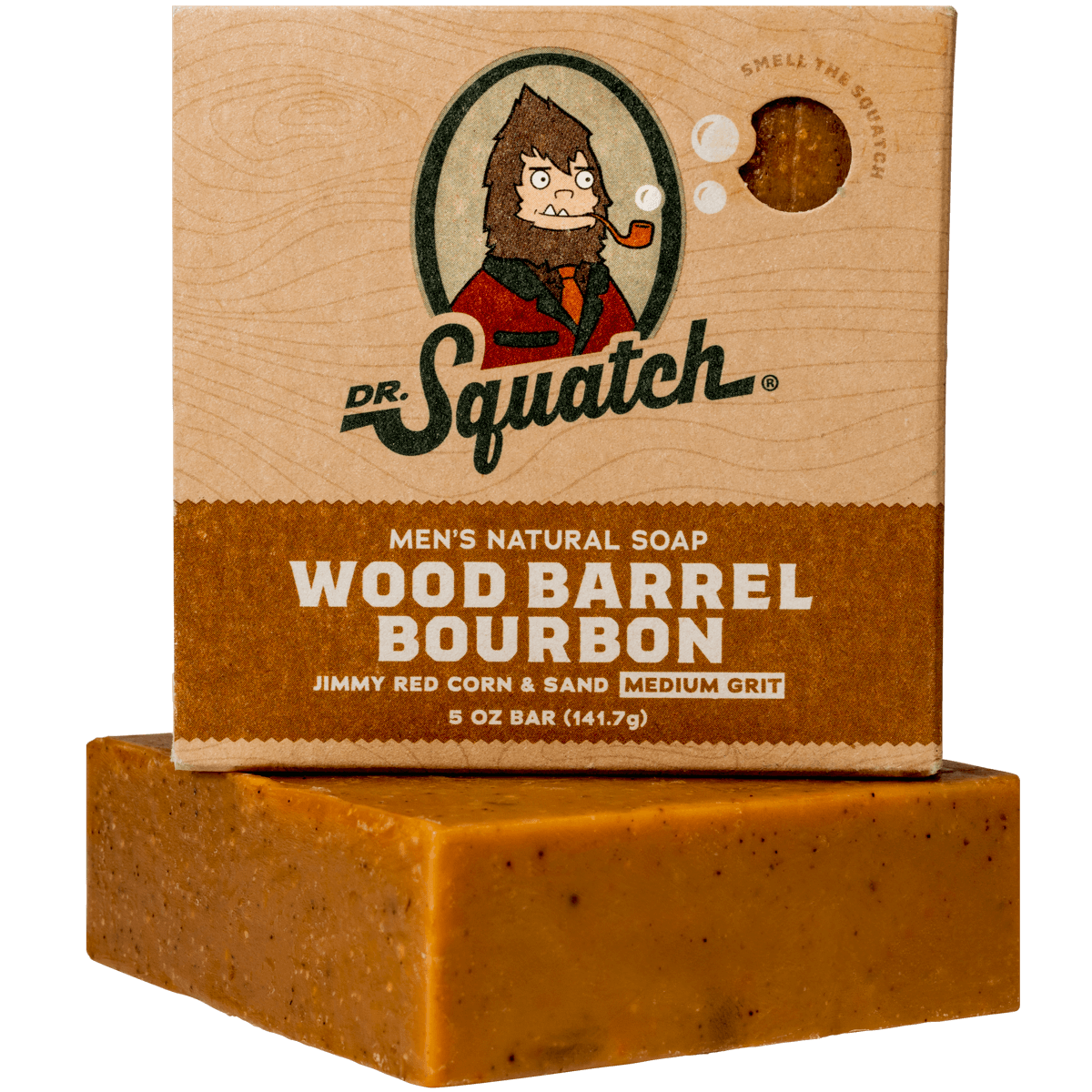 Dr. Squatch Wood Barrel Bourbon Soap w/Soap Saver Pouch - 5oz Free Shipping